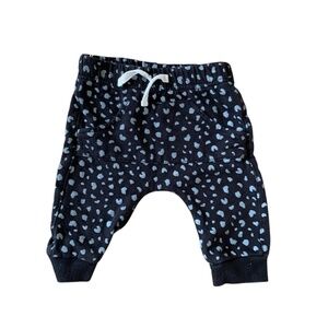 Indigo Baby Jogger Pants – Black with Light Blue Print (Size 0–3 Months) | Comfy